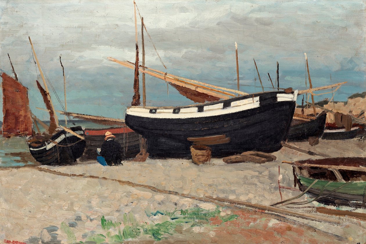 Łodzie na brzegu, przybrzeżna scena z północy Francji autorstwa Carl Skånberg