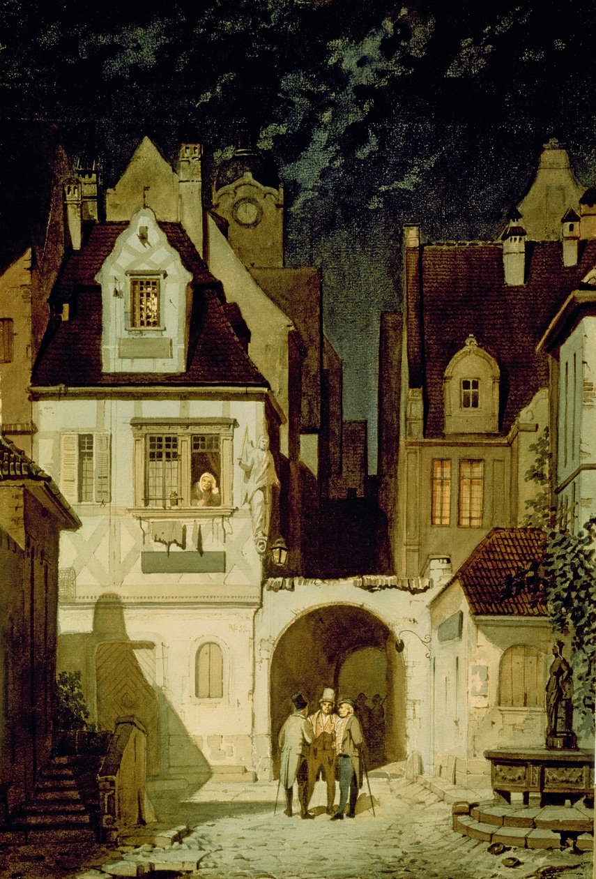 Zakątek niemieckiego miasta przy świetle księżyca autorstwa Carl Spitzweg