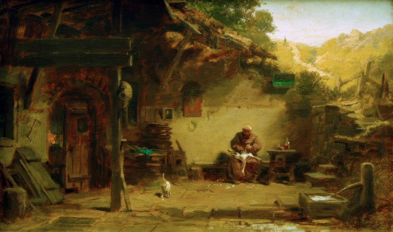 Stary mnich skubający gęś przed swoją pustelnią autorstwa Carl Spitzweg