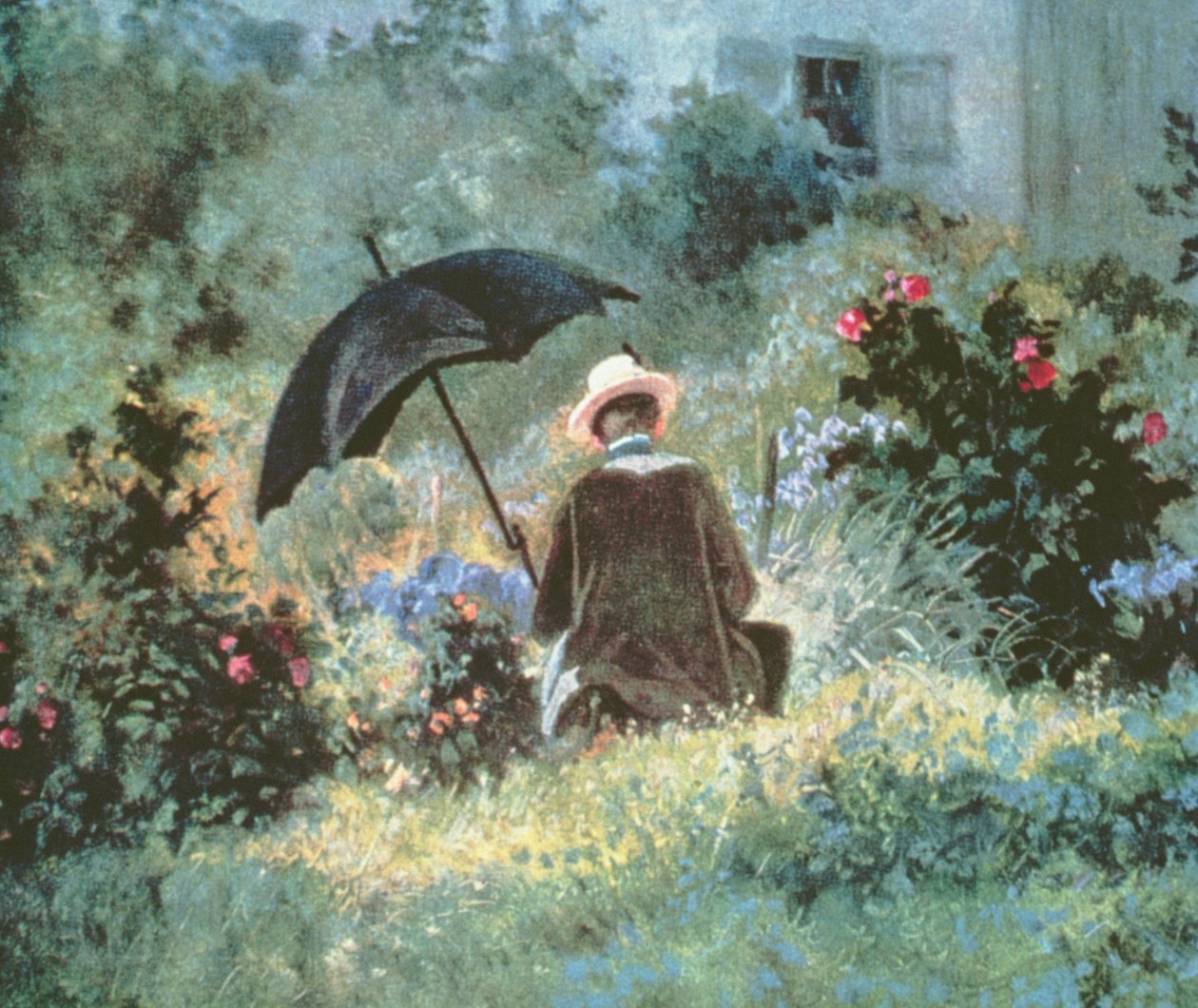 Fragment czytania dżentelmena w ogrodzie autorstwa Carl Spitzweg