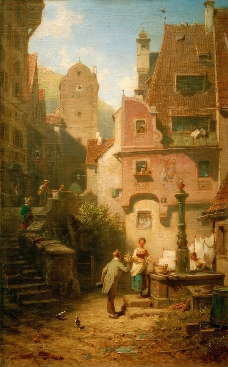Sympatyk wręcza bukiet kwiatów (Wieczne wesele) autorstwa Carl Spitzweg