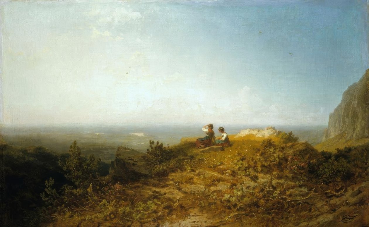 Dwie dziewczyny na górskim pastwisku autorstwa Carl Spitzweg