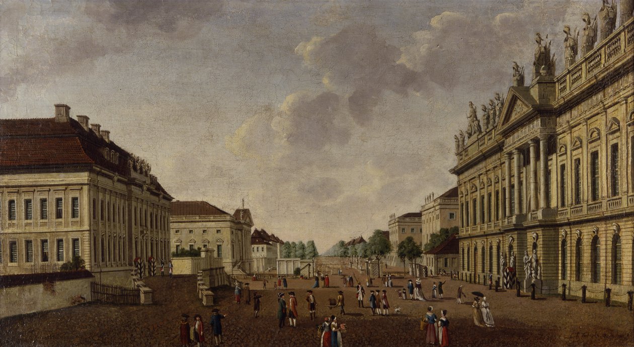 Widok na zbrojownię i ulicę Unter den Linden, 1786 r. autorstwa Carl Traugott Fechhelm