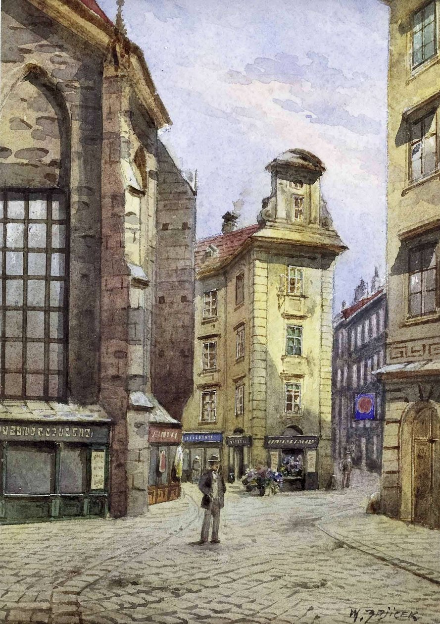 Widok na Kurrentgasse w Wiedniu autorstwa Carl Wenzel Zajicek
