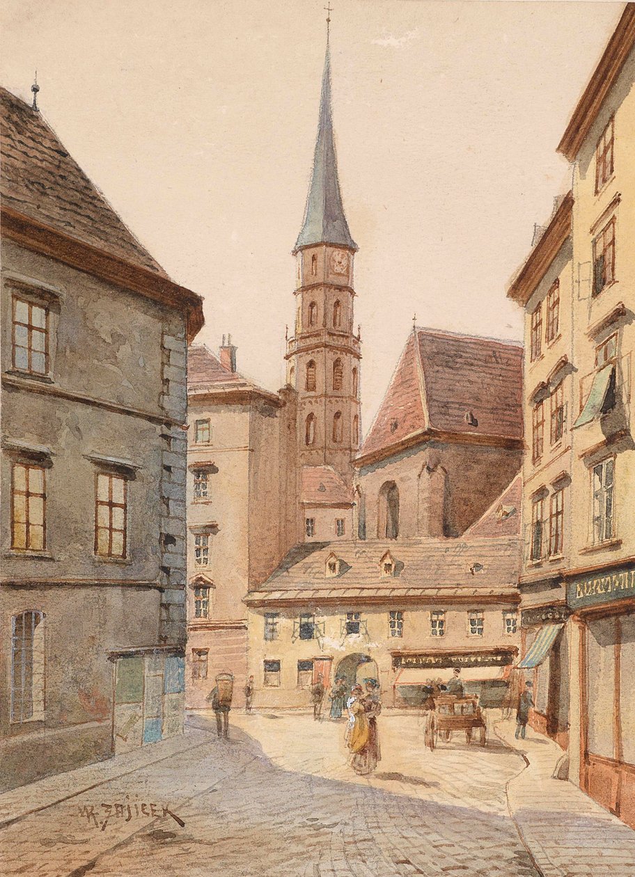 Widok ze Stallburggasse na Michaelerkirche autorstwa Carl Wenzel Zajicek