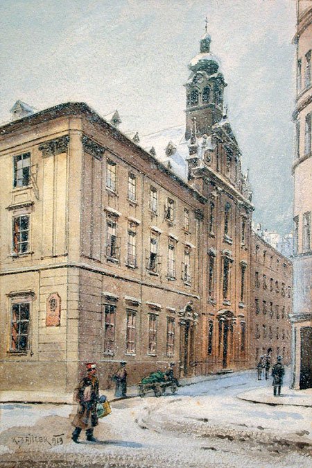 Pokryty śniegiem klasztor Urszulanek Johannesgasse autorstwa Carl Wenzel Zajicek