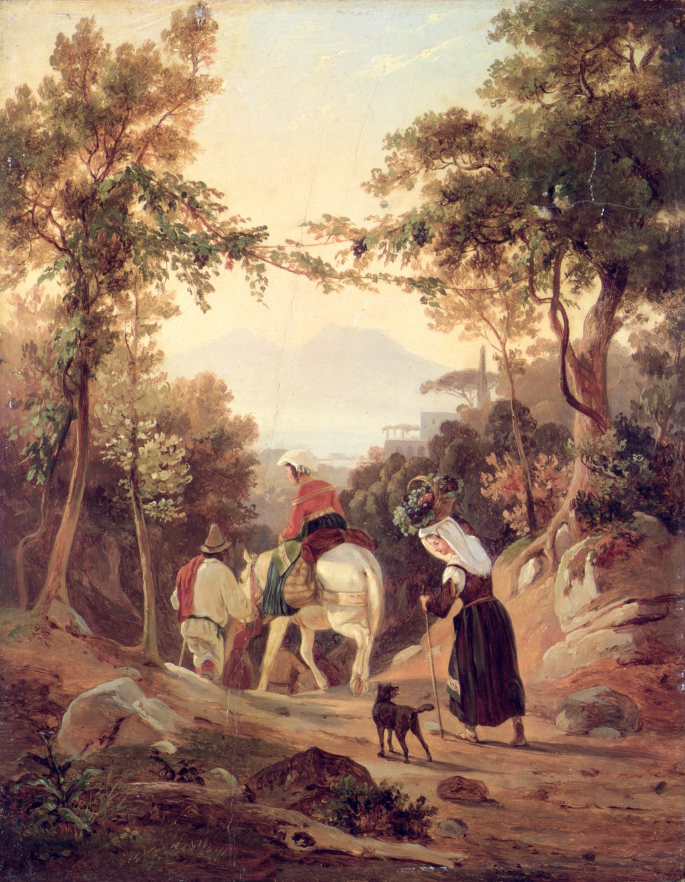 Pejzaż włoski z chłopami, ok.1845 (olej na drewnie) autorstwa Carl Wilhelm Goetzloff