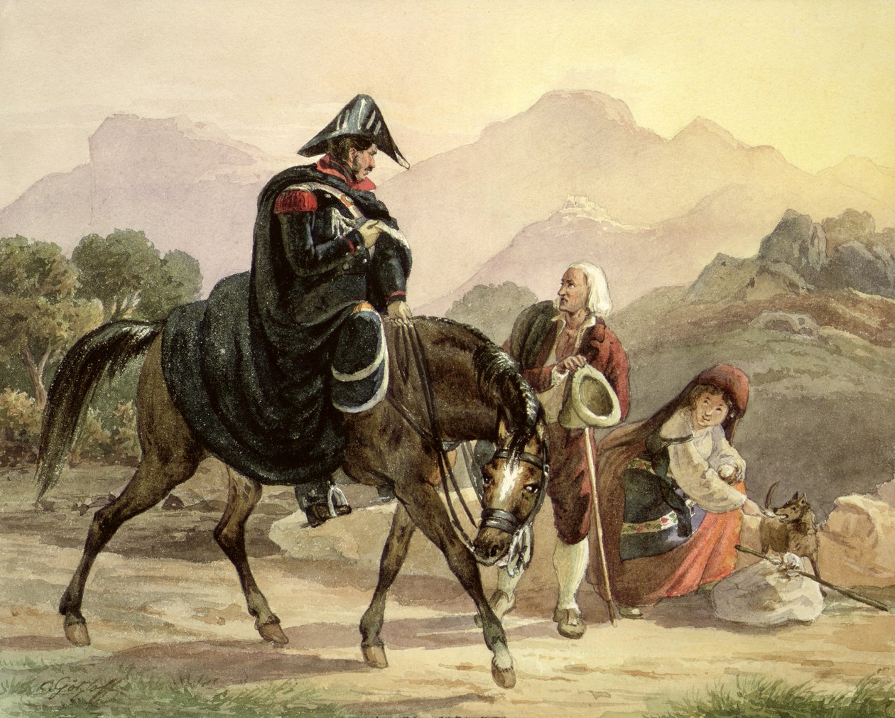 Włoski policjant konny z ludem wiejskim, ok. 1830 r. autorstwa Carl Wilhelm Goetzloff
