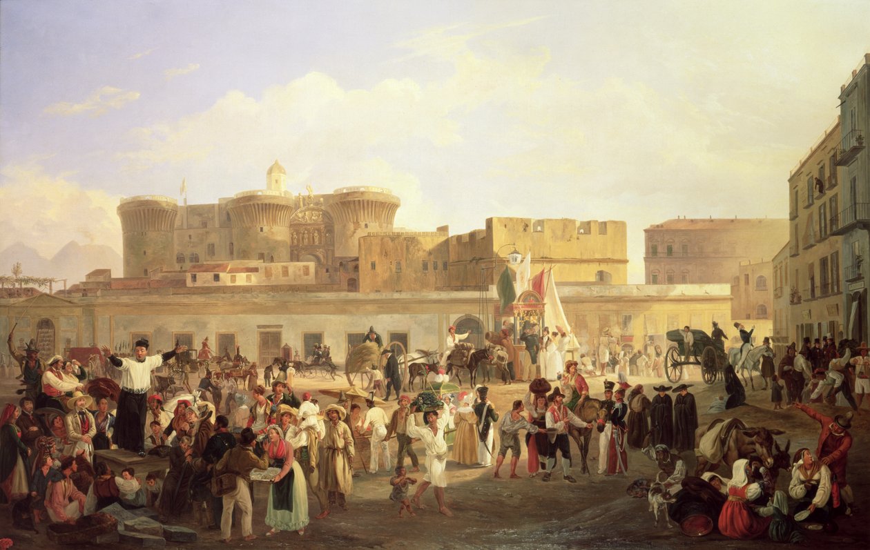 Neapolitańskie życie ludowe w Largo di Castello, ok. 1850 autorstwa Carl Wilhelm Goetzloff