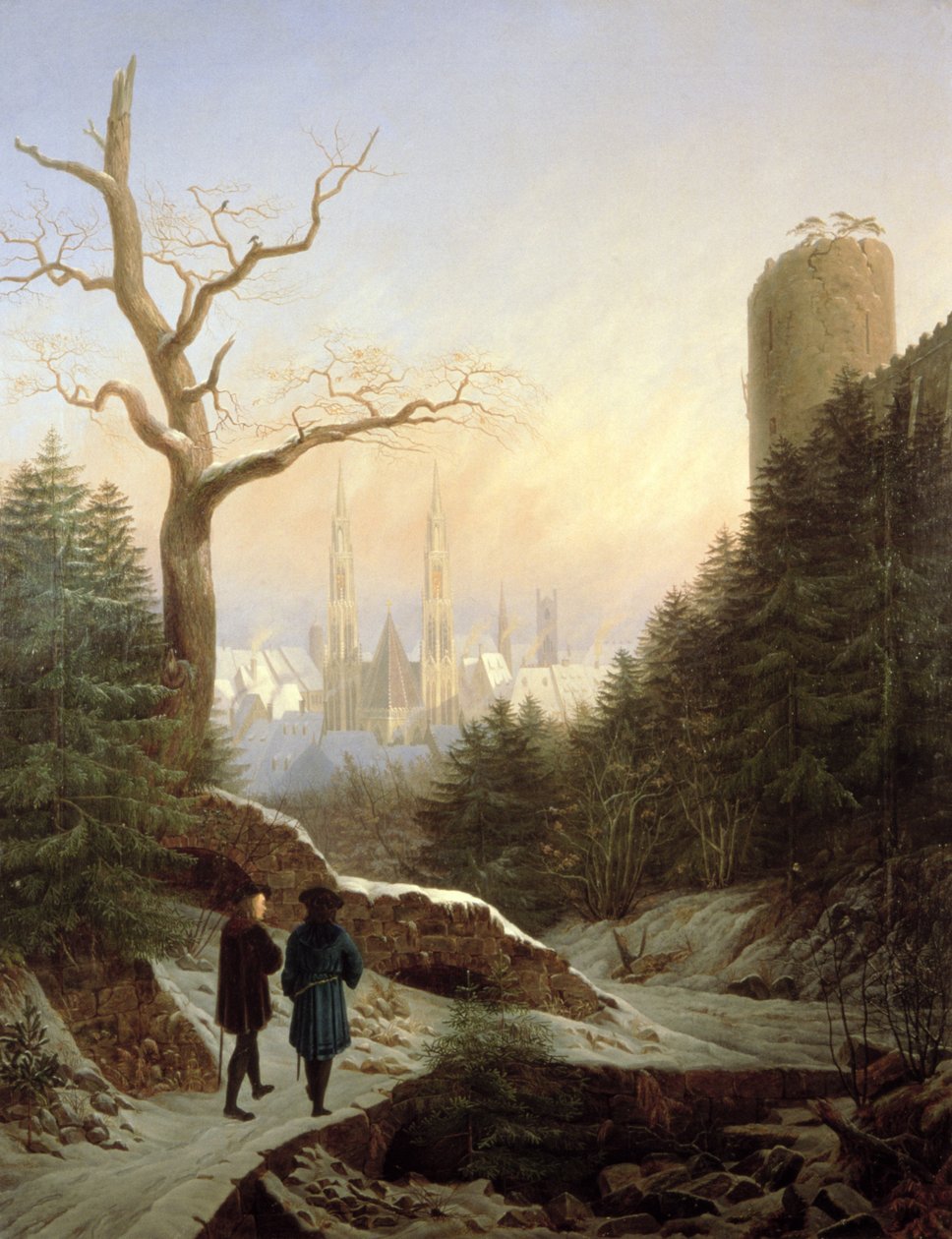 Pejzaż zimowy z gotyckim kościołem, 1821 autorstwa Carl Wilhelm Goetzloff