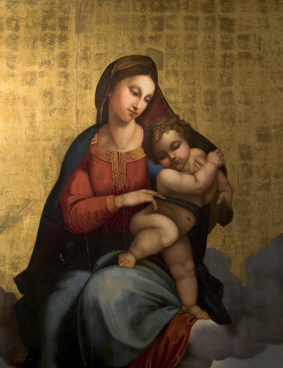 Dziewica z Dzieciątkiem, 1819 (olej i złoty liść na drewnie) autorstwa Carl Adolf Senff