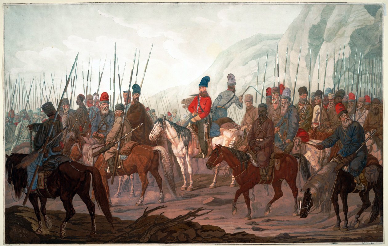 Marsz Kozaków Uralskich przez Czechy autorstwa Carl Adolph Heinrich Hess