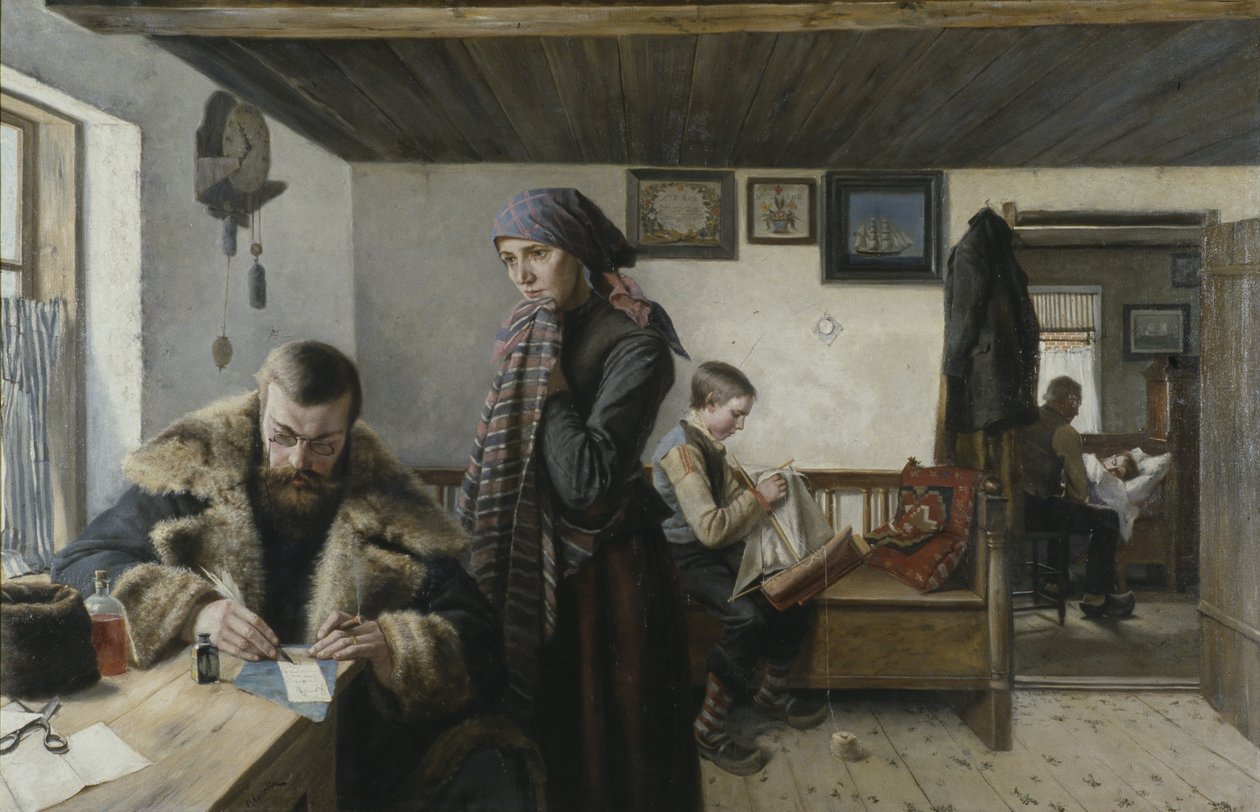 Doktor wzywa, ok. 1900 (olej na płótnie) autorstwa Carl Aspelin