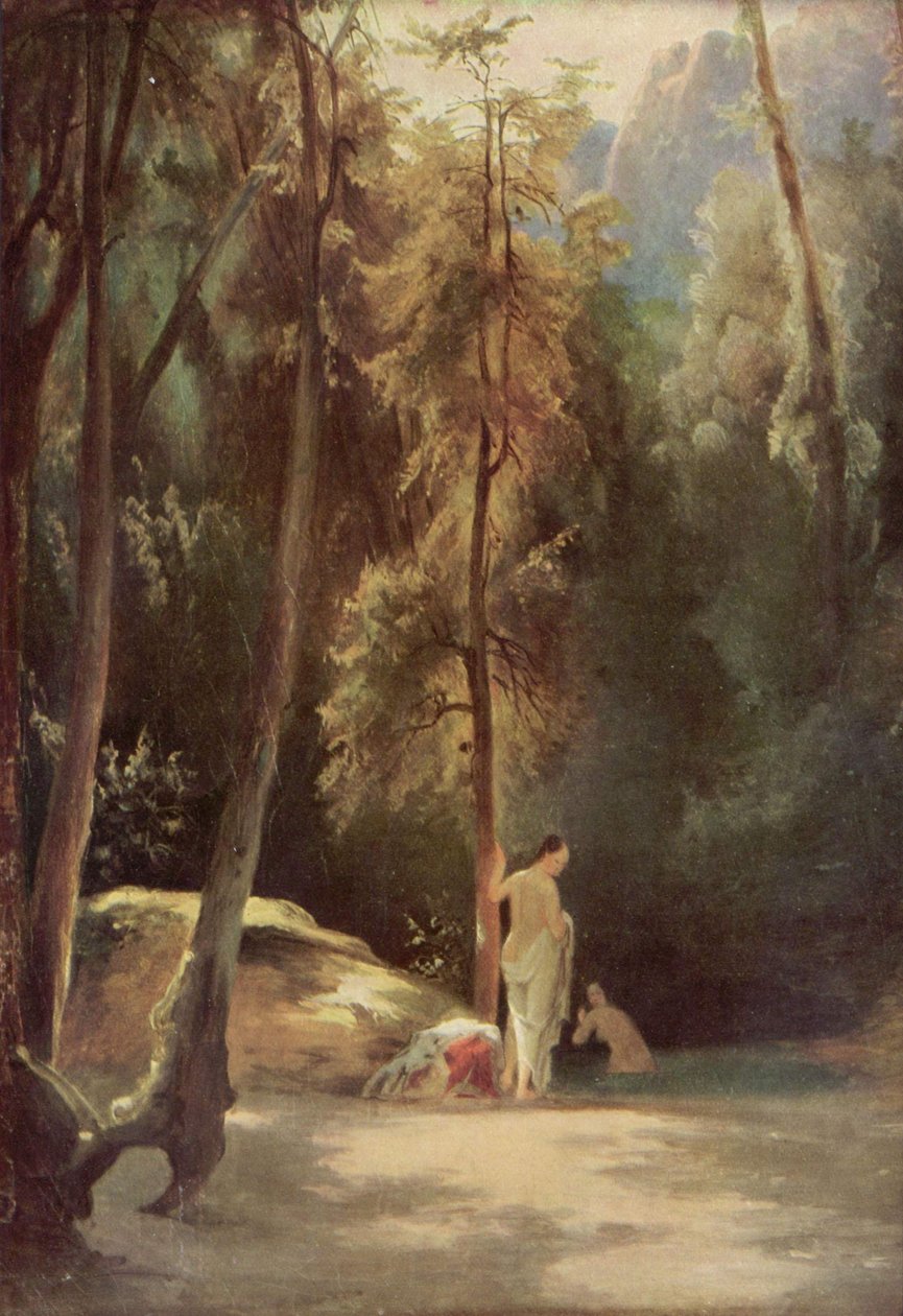 Kąpiących się w parku Terni (Kąpiące się kobiety w lesie) autorstwa Carl Blechen
