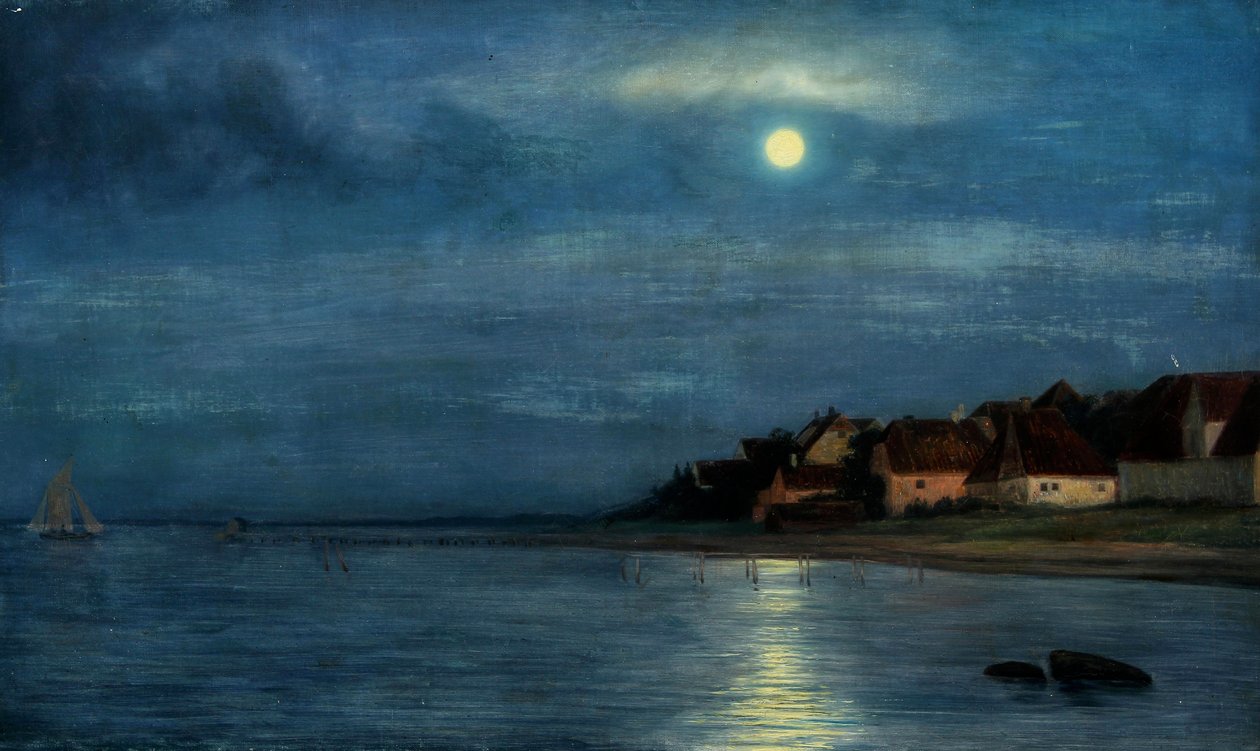 Duński: Światło księżyca. Hellebæk Moonlight. Hellebæk autorstwa Carl Bloch