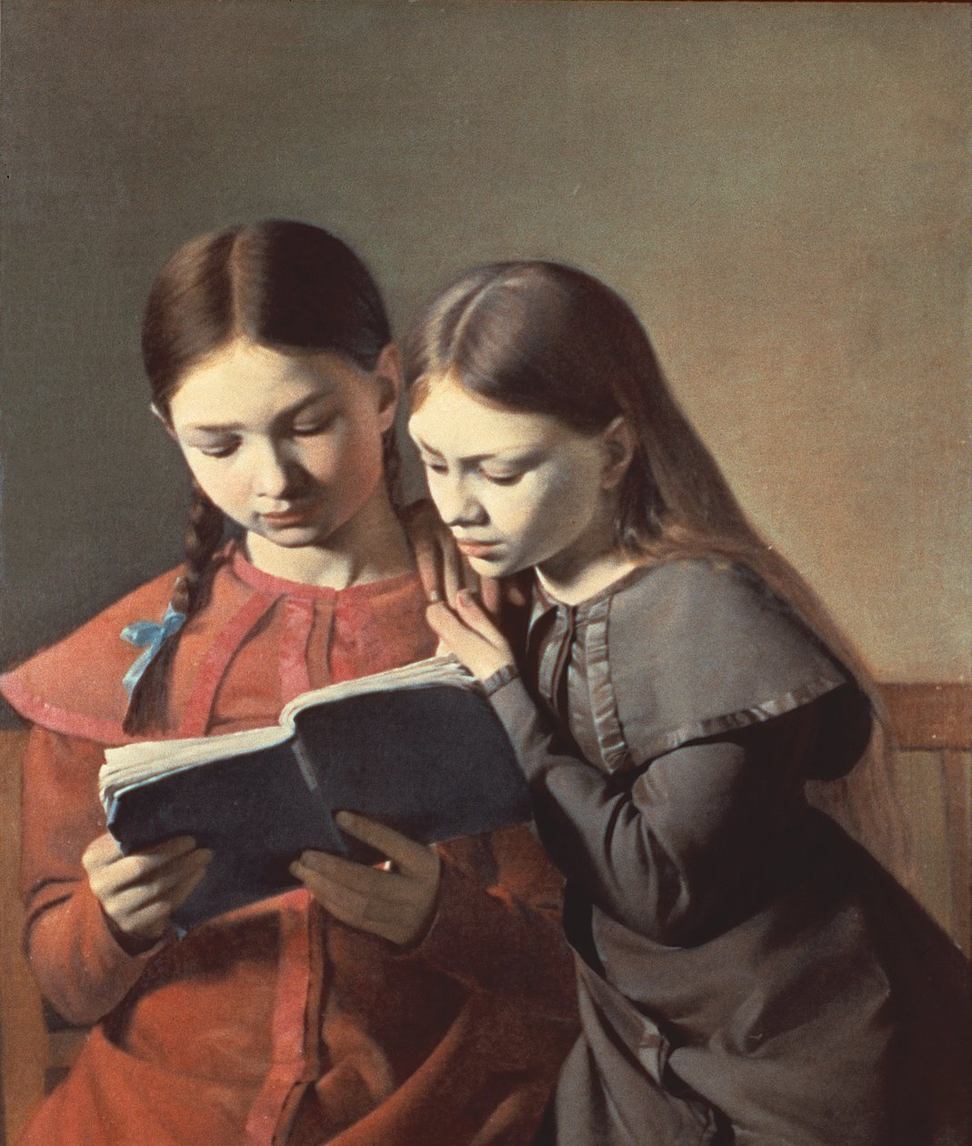 Зураачийн эгч дүүс Сигне, Хенриетт нар ном уншиж байна, 1826 он autorstwa Carl Christian Constantin Hansen
