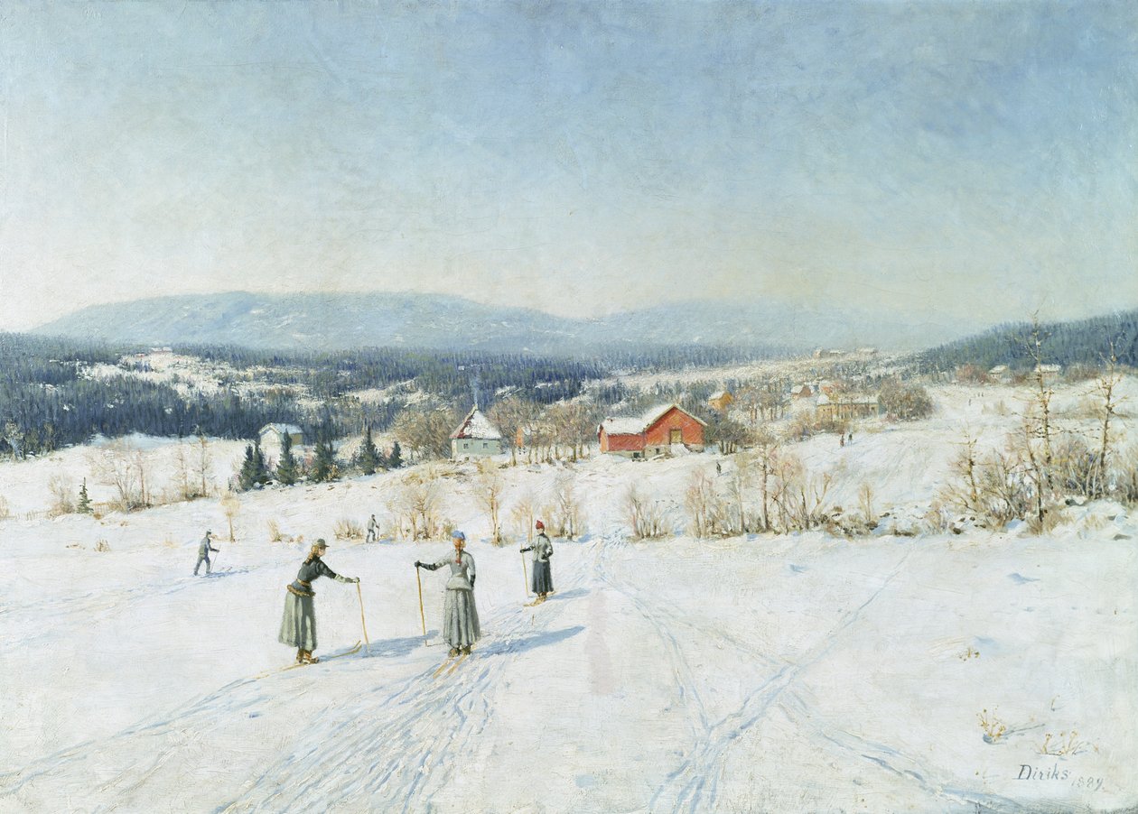 Krajobraz z narciarzami autorstwa Carl Edvard Diriks
