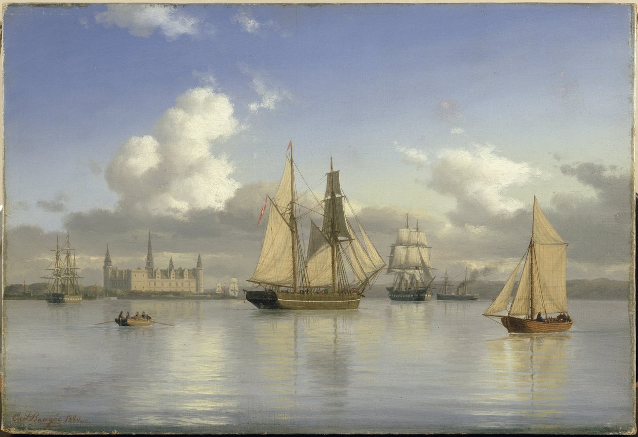 Żaglowce z zamku Kronborg, Szwecja, 1880 olej na płótnie autorstwa Carl Emil Baagoe