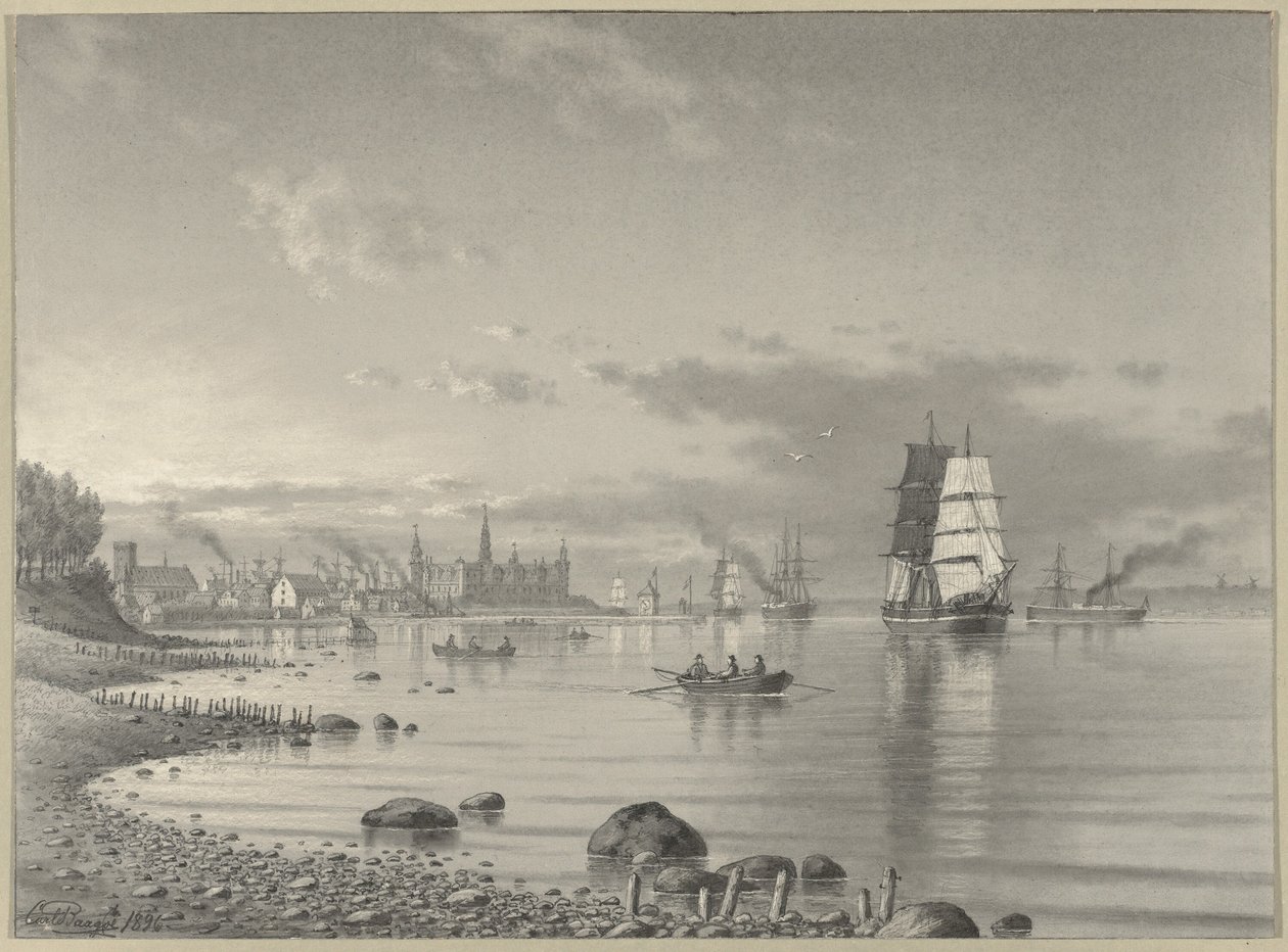 Wysyłka na Oresund z Helsingorem i zamkiem Kronborg w oddali autorstwa Carl Emil Baagoe