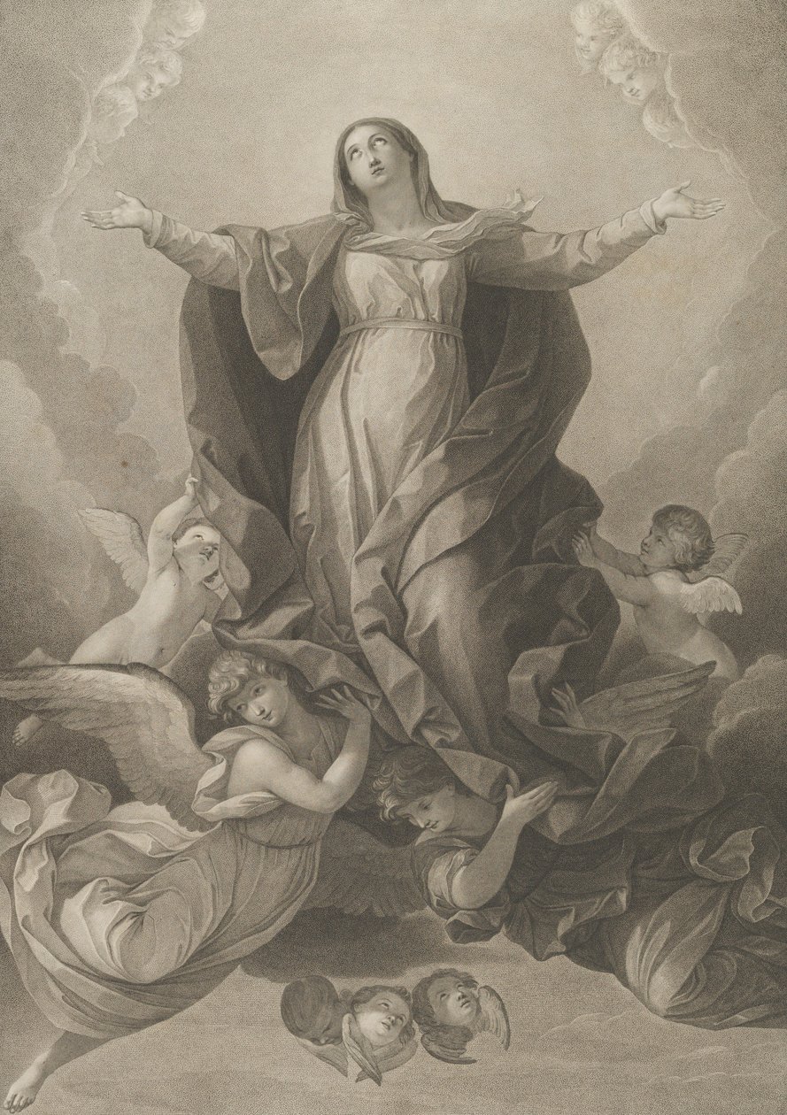 Wniebowzięcie Matki Boskiej, która wstaje z wyciągniętymi ramionami, podtrzymujące ją anioły od..., 1792 r. autorstwa Carl Ernst Christoph Hess