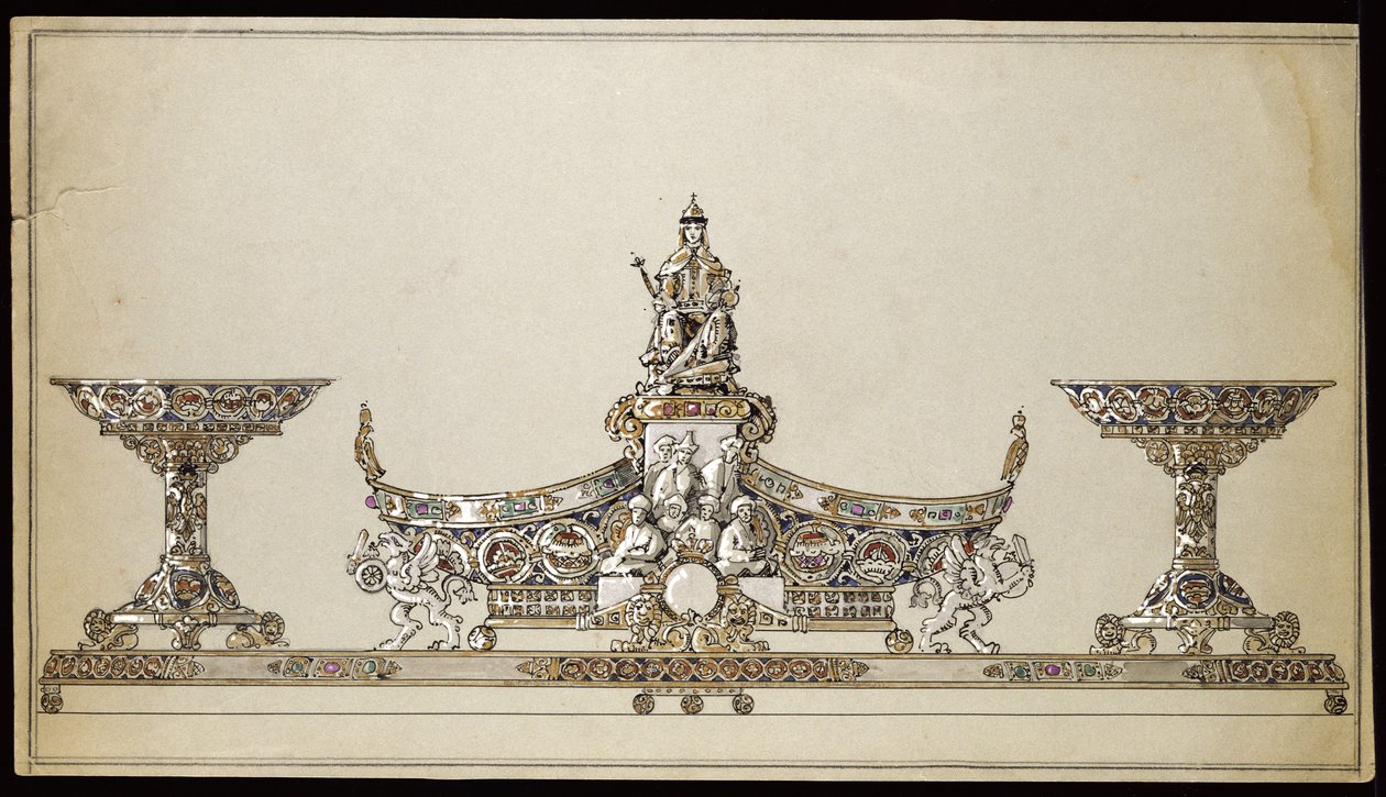 Rysunek srebrnego kosza w kształcie owalu, Dom Carla Faberge autorstwa Carl Fabergé