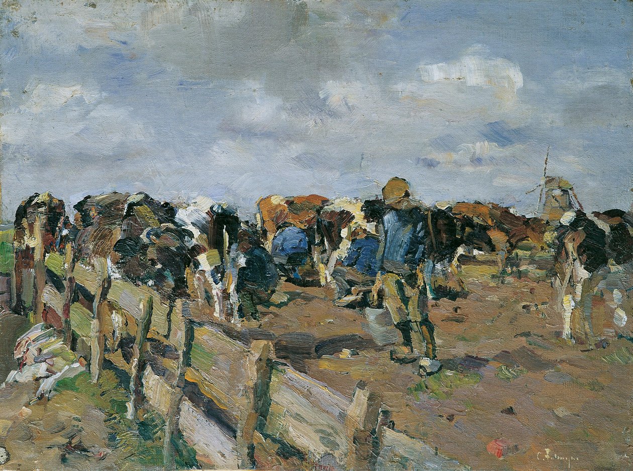 Dojenie krów autorstwa Carl Fahringer