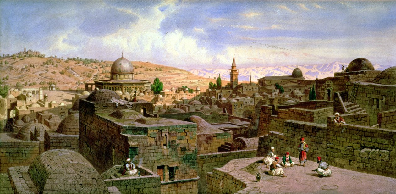 Widok na Jerozolimę z Kopułą na Świętej Skale, 1864 r. autorstwa Carl Friedrich Heinrich Werner