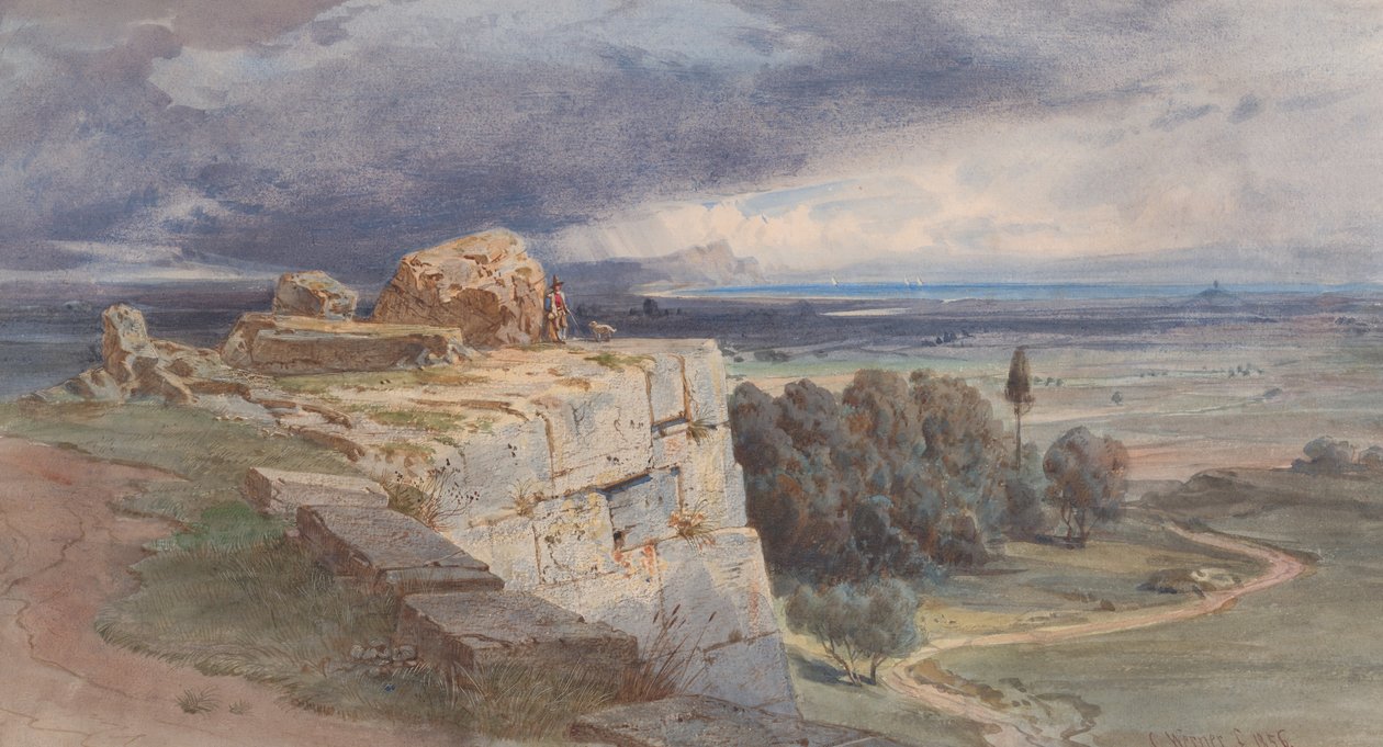 Widok Norby od północy, w kierunku San Felice Circeo, 1856. autorstwa Carl Friedrich Heinrich Werner