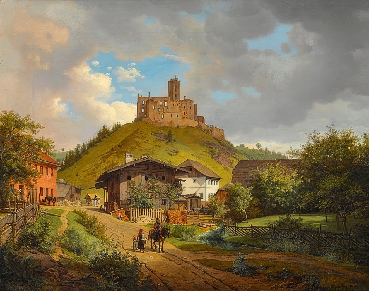 Ruiny zamku Hilgartsberg i widok na Hofmark nad Dunajem. 1829 autorstwa Carl Friedrich Heinzmann