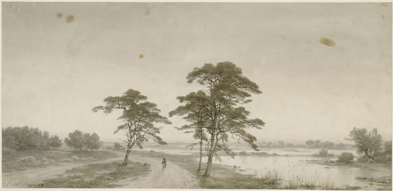 Płaski krajobraz z wędrowcem autorstwa Carl Friedrich Lessing