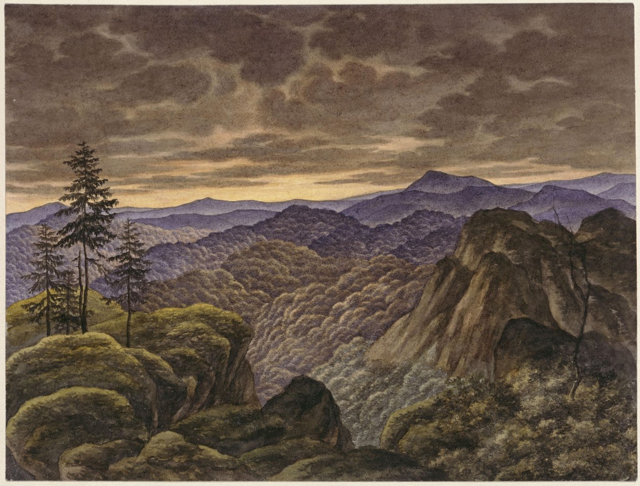Górski krajobraz o zachodzie słońca autorstwa Carl Friedrich Lessing