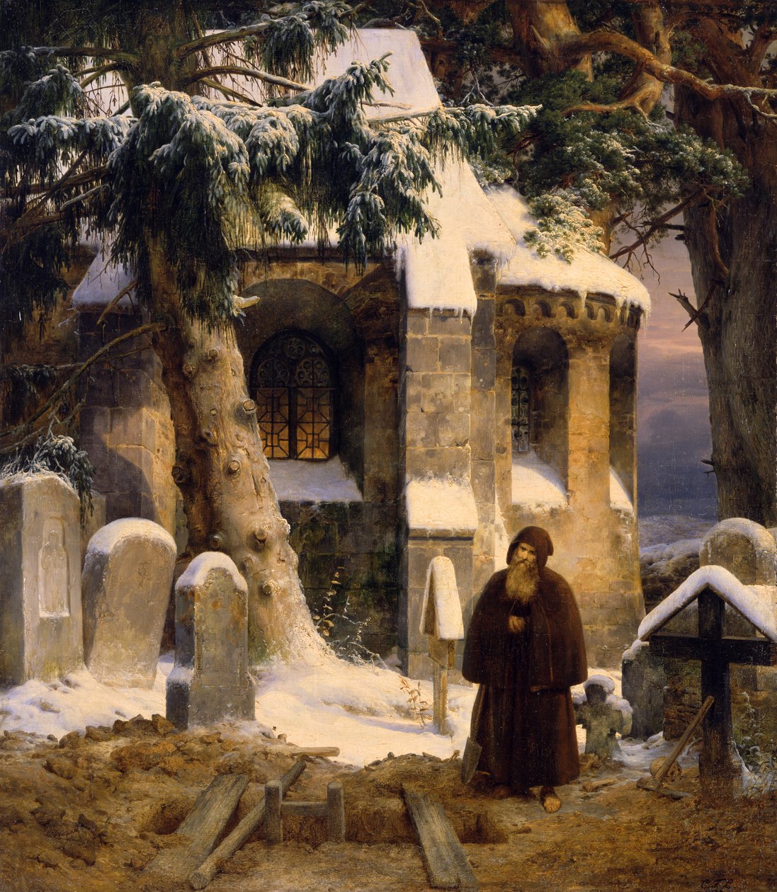 Cmentarz klasztorny w śniegu autorstwa Carl Friedrich Lessing