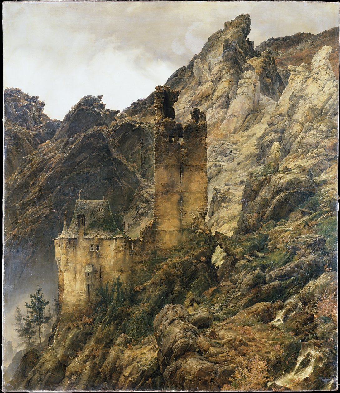 Skalisty krajobraz: Wąwóz z ruinami autorstwa Carl Friedrich Lessing