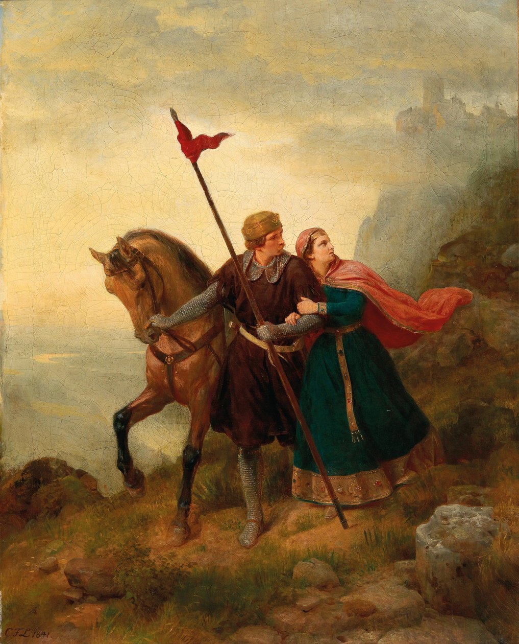 Uciekający Walther i Hildegund , 1841. autorstwa Carl Friedrich Lessing
