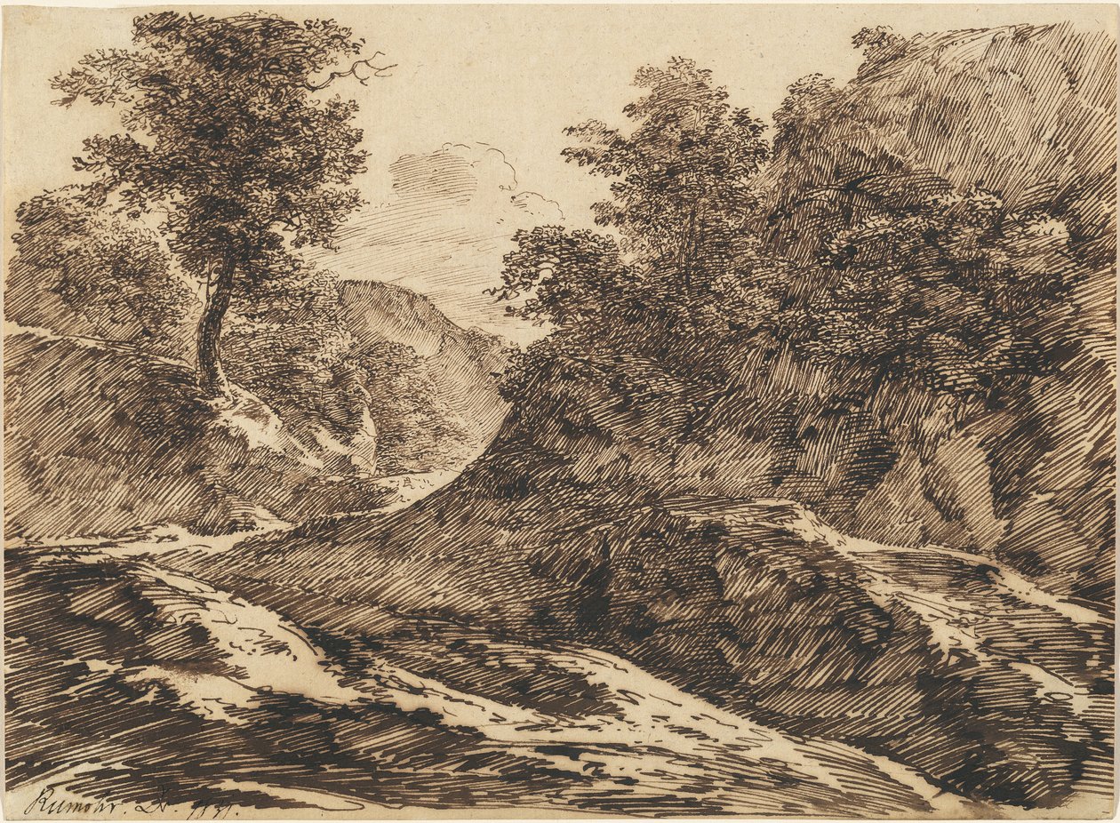 Ścieżka przez pagórkowaty krajobraz autorstwa Carl Friedrich Ludwig Felix von Rumohr