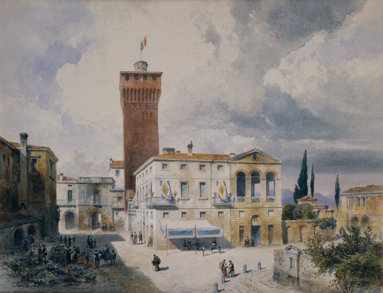 Rynek w Piacenza autorstwa Carl Georg Anton Graeb