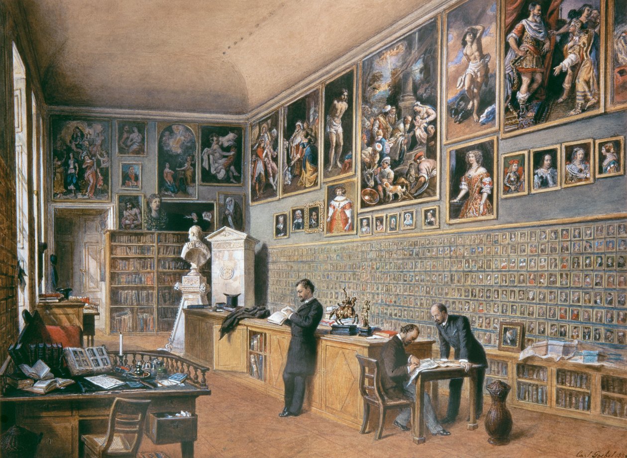 Biblioteka, także biuro urzędników zbiorów Ambras (zbiory portretowe) autorstwa Carl Goebel d. J.