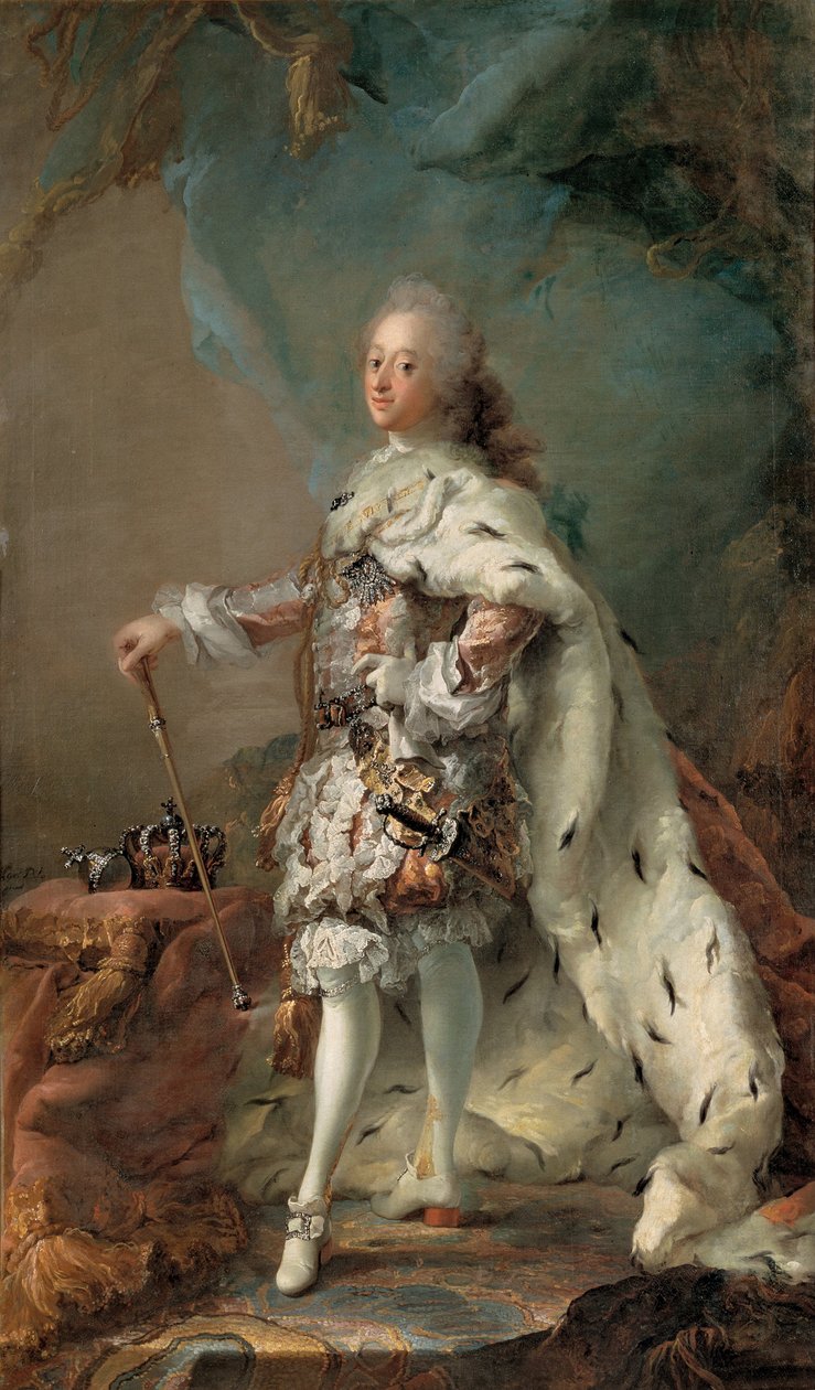 Portret Fryderyka V 1723-1766 w szacie namaszczenia, c. 1750 autorstwa Carl Gustaf Pilo