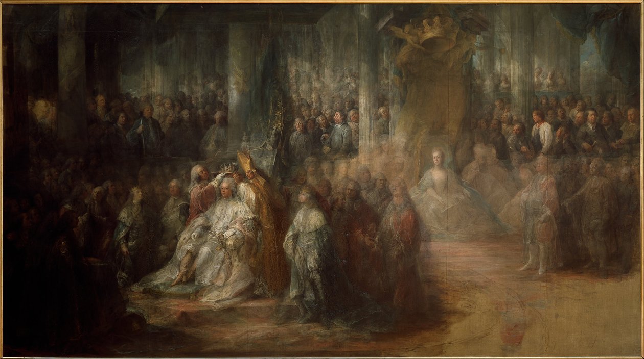 Szwedzki: Koronacja Gustawa III. Niedokończona
 Koronacja króla Szwecji Gustawa III. Niedokończona autorstwa Carl Gustaf Pilo