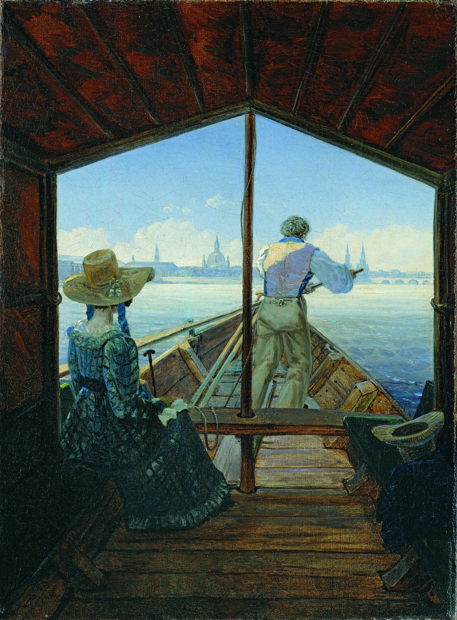 Rejs barką po Łabie w pobliżu Drezna (Poranek na Łabie) autorstwa Carl Gustav Carus