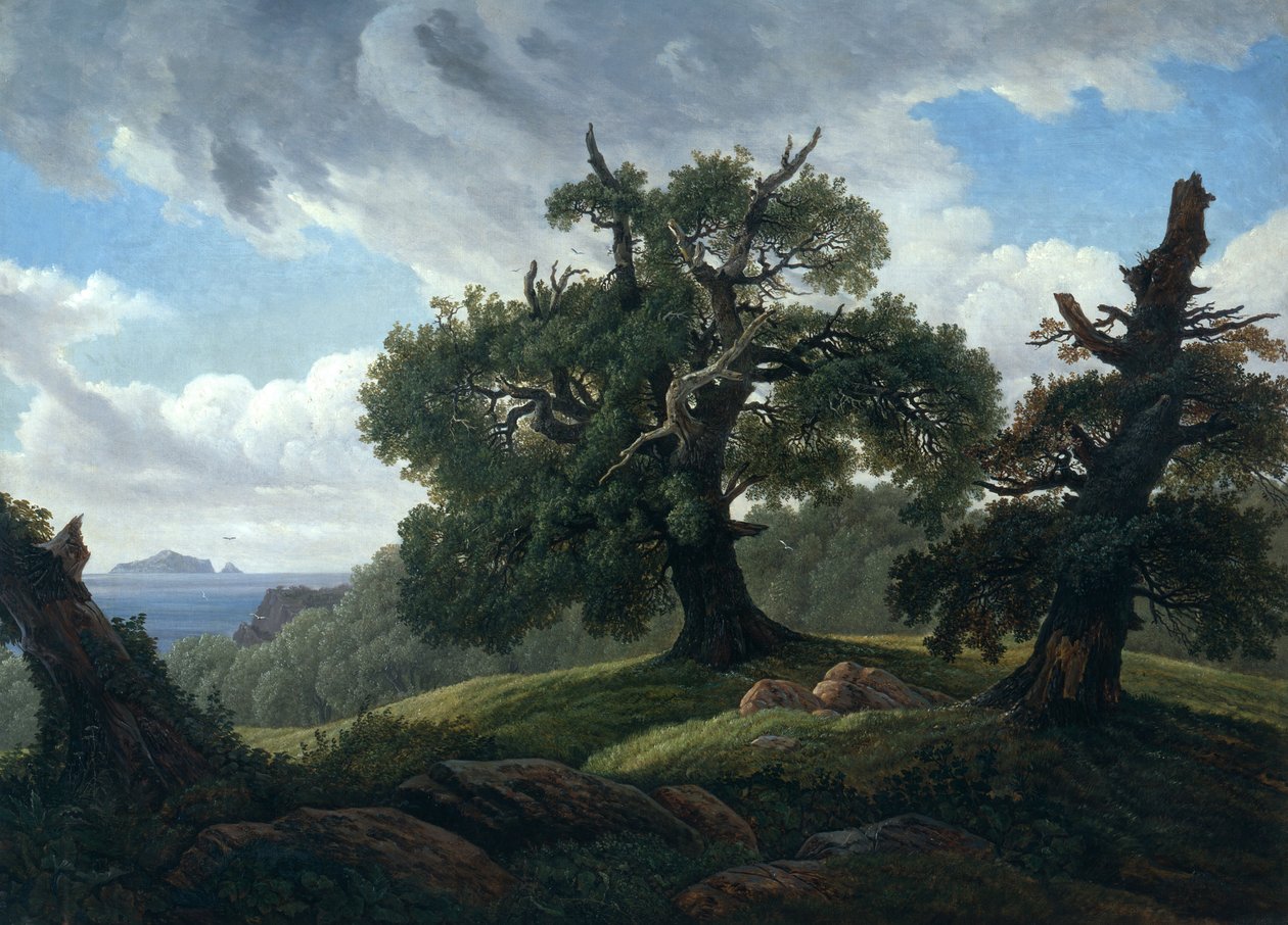 Pamięć o zalesionej wyspie na Bałtyku Dęby nad morzem, 1835 autorstwa Carl Gustav Carus