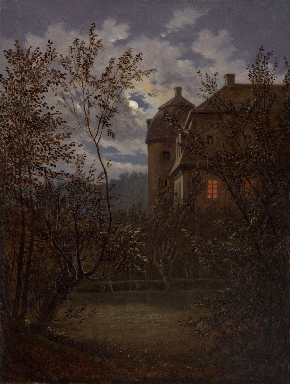 Schloss Milkel w świetle księżyca, ca. 1833-35. autorstwa Carl Gustav Carus