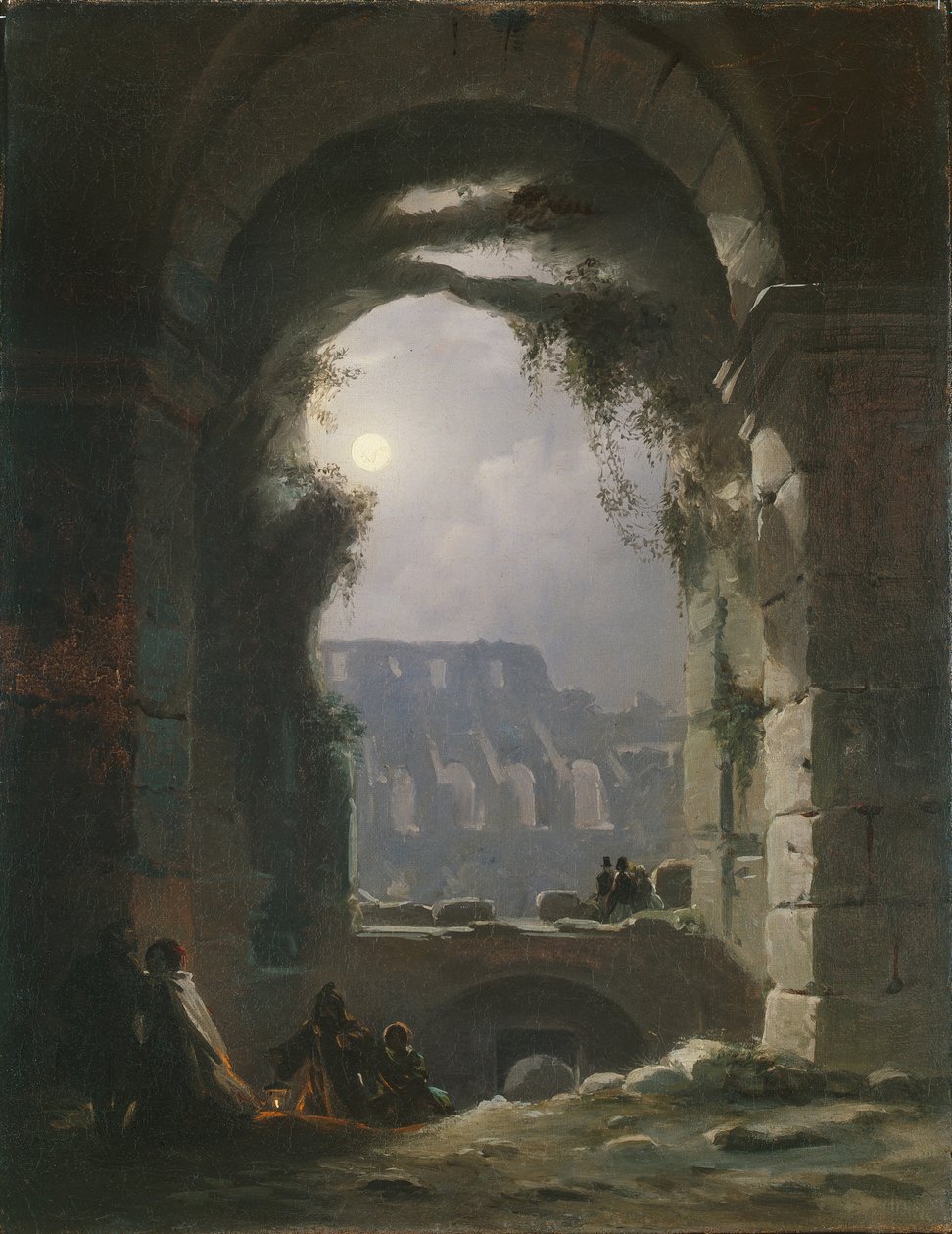 Koloseum w nocy, początek lat 30. XIX wieku autorstwa Carl Gustav Carus