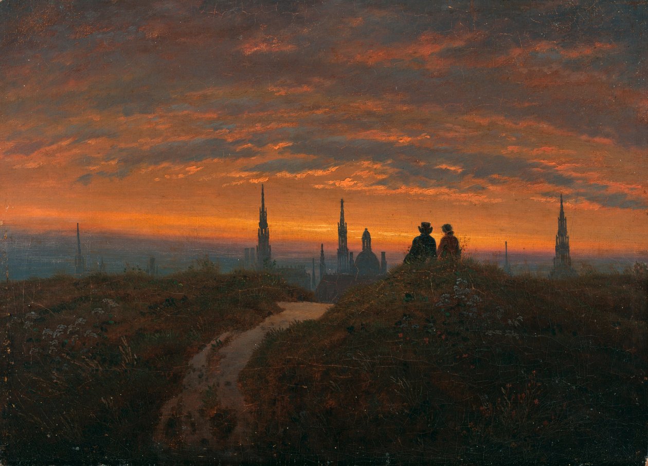 Widok na Drezno o zachodzie słońca autorstwa Carl Gustav Carus