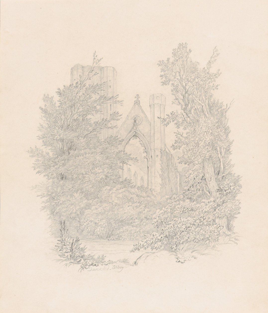 Widok na zachodnią fasadę katedry w Dunkeld autorstwa Carl Gustav Carus