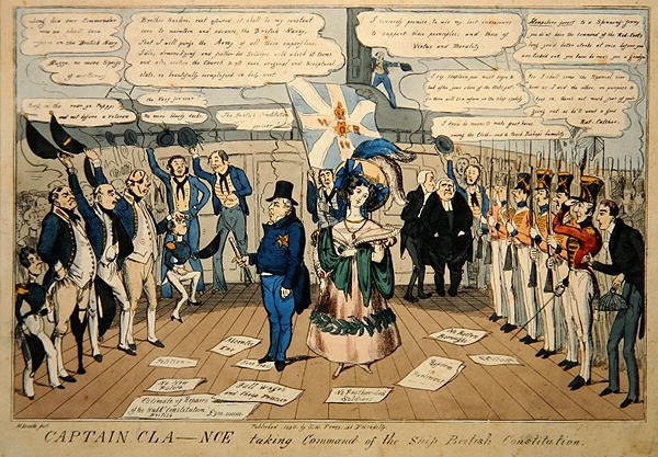 Kapitan Cla-nce obejmujący dowództwo nad statkiem "British Constitution", opublikowany przez S.W. Floresa autorstwa Carl H. Heath
