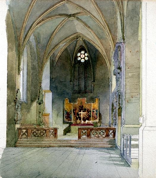 Wnętrze kościoła (akwarela na papierze) autorstwa Carl Haag