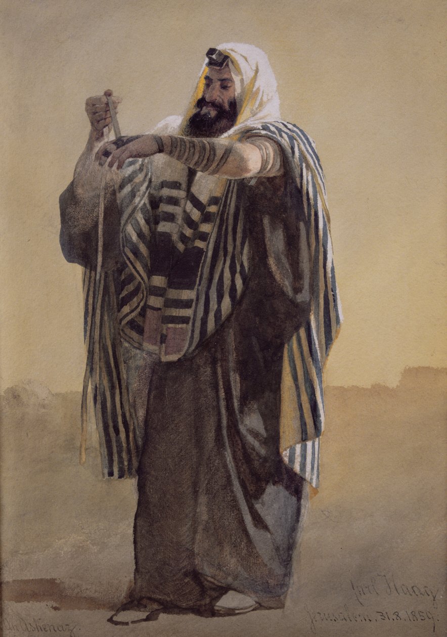 Pasterz z Jerozolimy nawijający filakterie na rękę, 1895 autorstwa Carl Haag