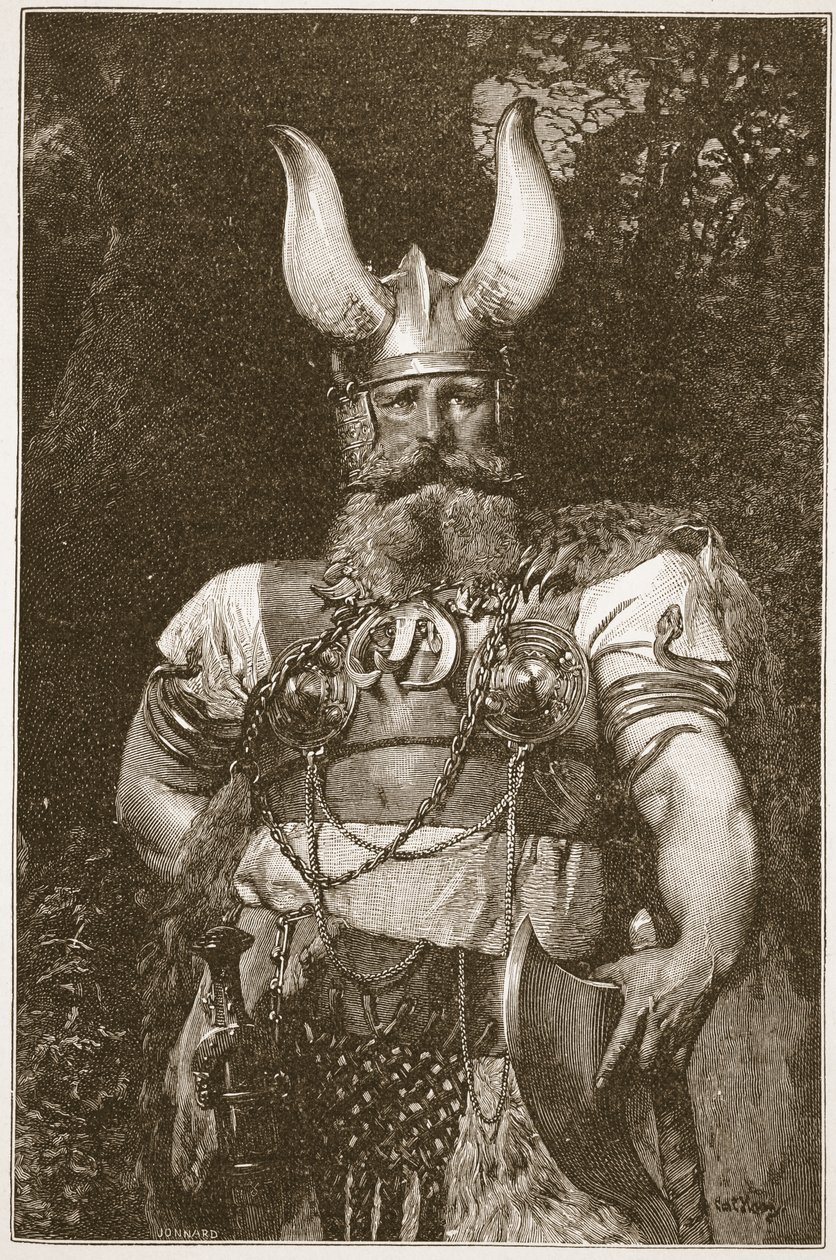 Wódz Wikingów, ilustracja z „Kościoła anglikańskiego: historia dla ludu” autorstwa H.D.M. Spence-Jones, wyd. ok. 1910 (zdjęcie w sepii) autorstwa Carl Haag