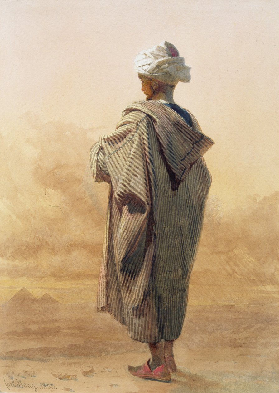 Kair, Arab o zmierzchu przed piramidami autorstwa Carl Haag